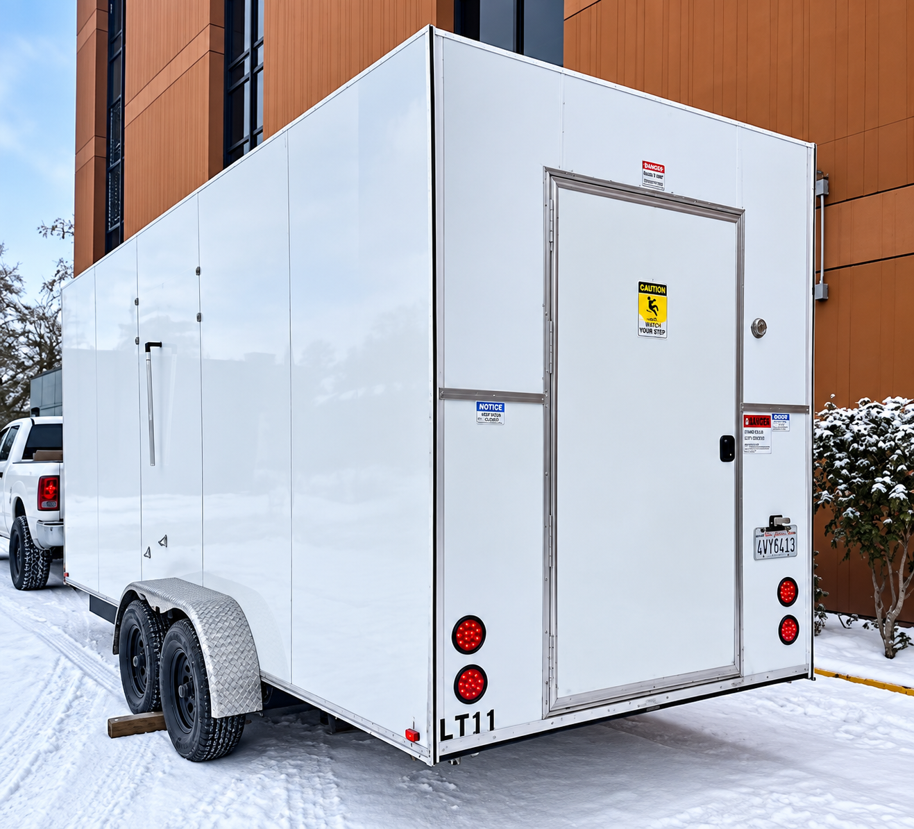 Exterior of a 12 ft refrigerated trailer